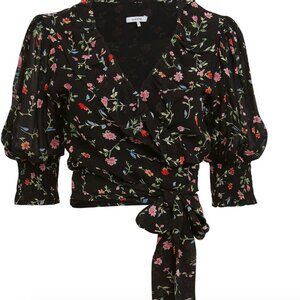 GANNI Georgette Floral Wrap Top